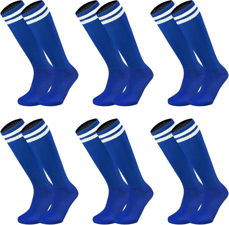 Ultrafun 6 Pairs Kids Youth Soccer Socks Solid Striped Knee High Tube Football Sports Socks for Boys Girls 6-12 Years Old - Image 1